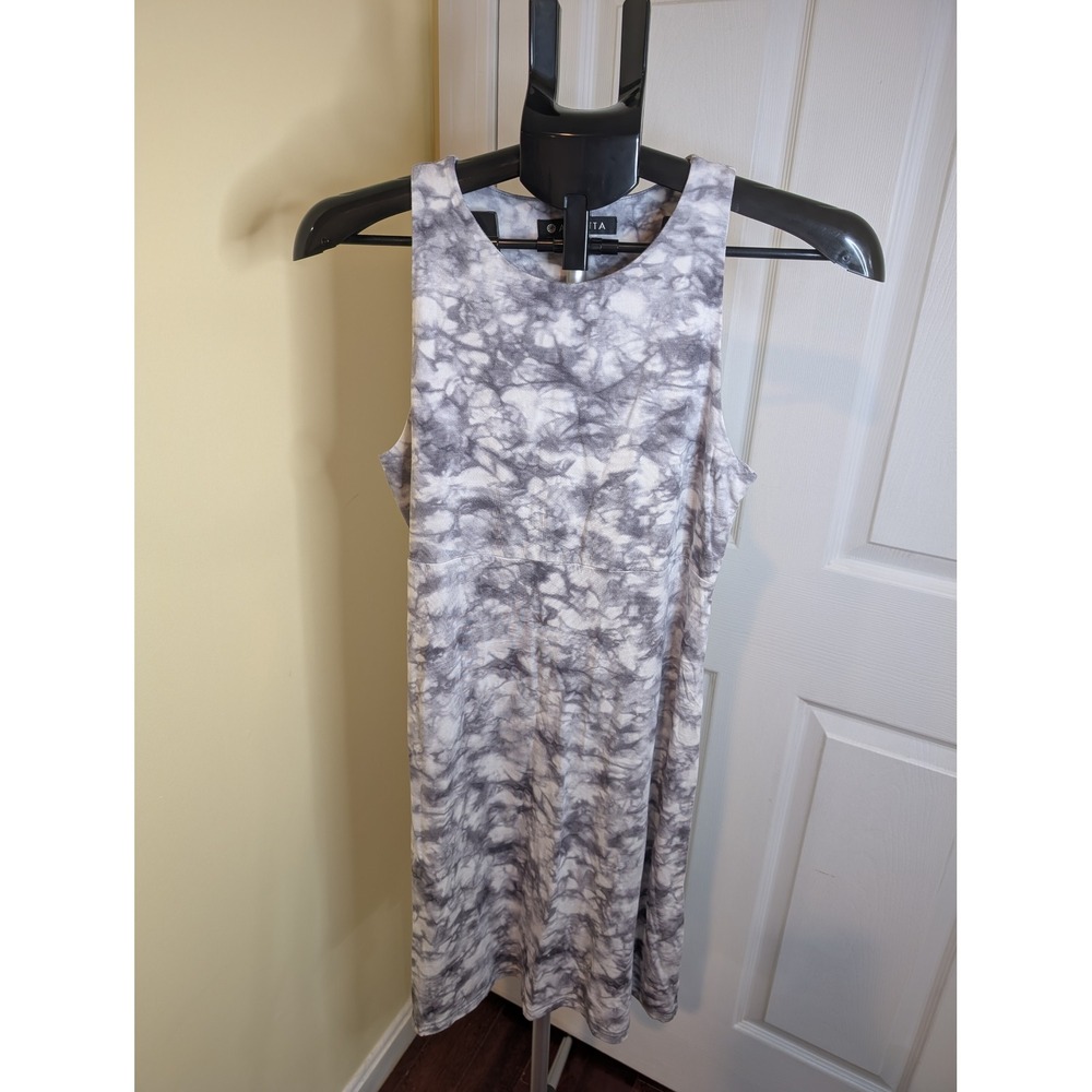 Athleta Shift Dress Womens Small Grey White Marble Tie Dye Sleeveless Modal‎
